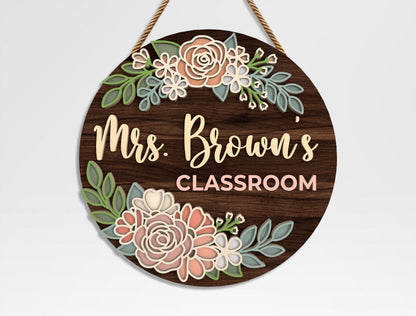 Personalized Teacher Floral Classroom Sign SVG Bundle Laser Cut File for xTool