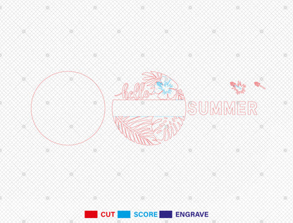 Hello Summer Tropical Door Hanger SVG Laser Cut File for Glowforge and xTool