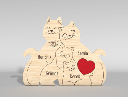 Cat Family Wooden Puzzle Sign SVG for Glowforge and LightBurn