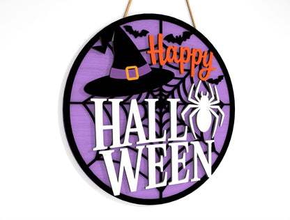 Happy Halloween Witch Hat Door Hanger SVG Set for Glowforge xTool LightBurn