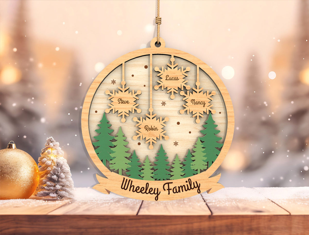 Personalized Family Snowflake Forest Christmas Ornament SVG 5
