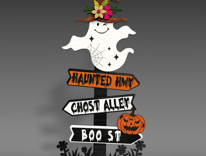 Halloween Ghost Street Sign SVG for xTool LightBurn Glowforge Spooky Shelf Sitter