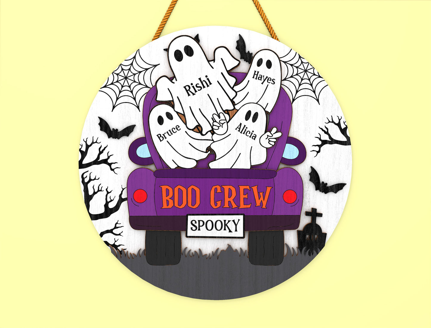 Personalized Ghost Family Door Hanger SVG for Glowforge xTool LightBurn