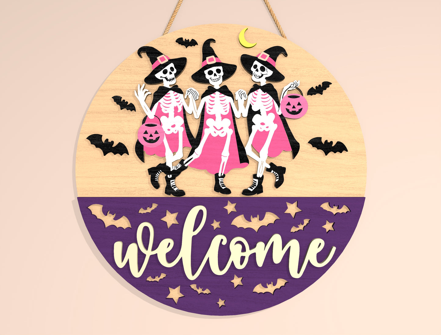 Halloween Skeleton Welcome Door Hanger SVG Bundle for Glowforge LightBurn