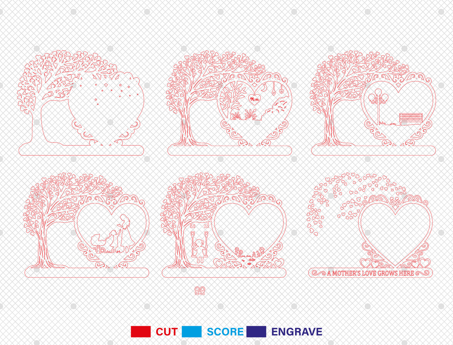 Layered Family Tree Heart SVG 3D Mother's Day Sign Laser Cut File for LightBurn and Glowforge