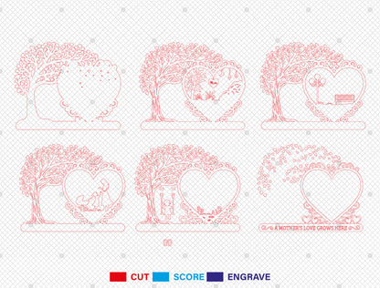 Layered Family Tree Heart SVG 3D Mother's Day Sign Laser Cut File for LightBurn and Glowforge