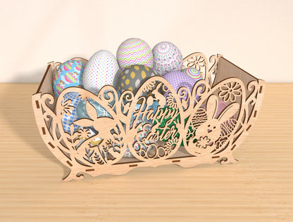 Easter Egg Basket SVG Bundle Laser Cut File | 4 Decorative Bowl Designs | Spring Table Decor | Glowforge, xTool, LightBurn, etc.