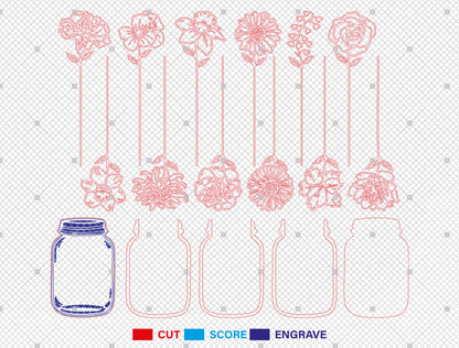 Birth Flower Mason Jar SVG Wooden Bouquet Decor for Glowforge