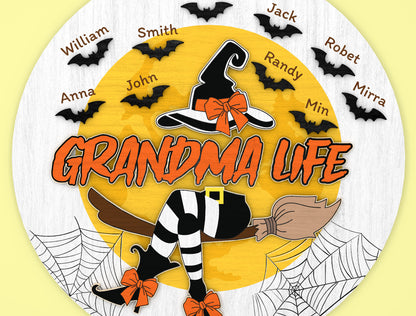 Grandma Life Witch Halloween Door Sign SVG Laser Cut File for Glowforge xTool LightBurn
