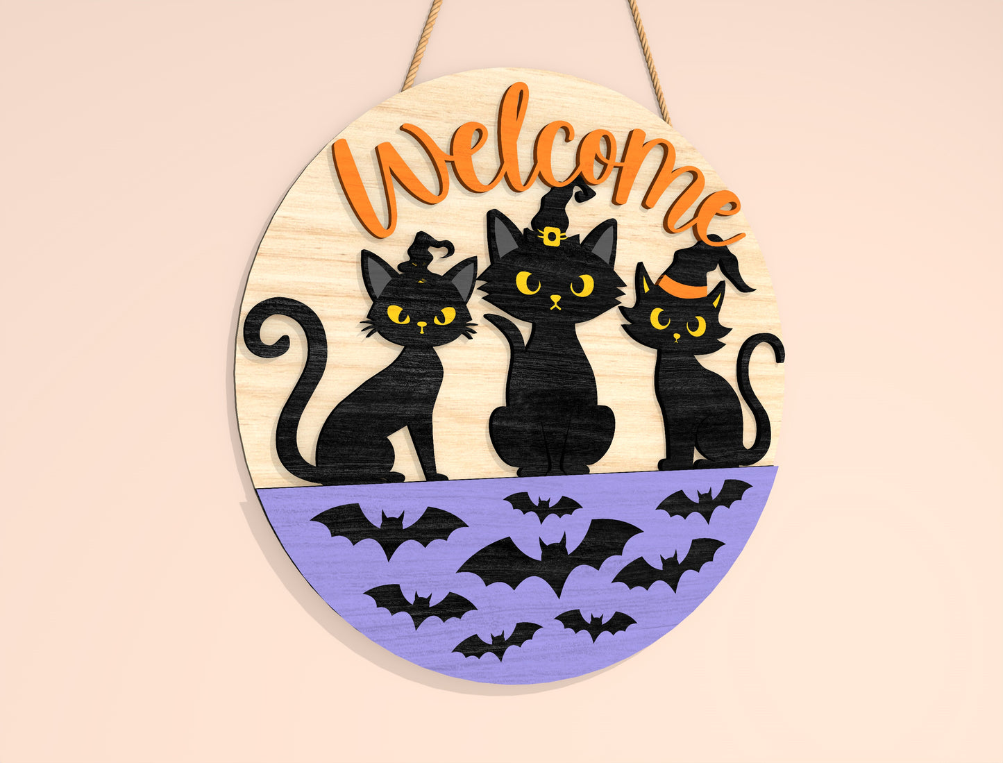 Black Cat Welcome Door Hanger SVG Set for Glowforge xTool LightBurn 2 Designs