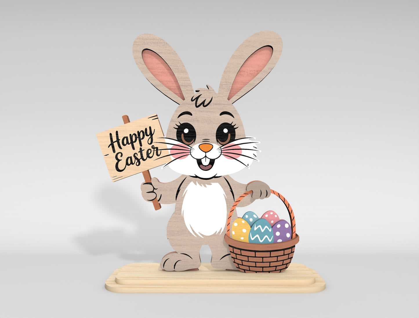 Easter Bunny Stand SVG Bundle Cute Bunny Holding Eggs for Glowforge and xTool