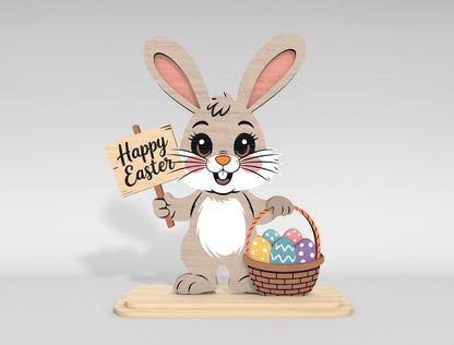 Easter Bunny Stand SVG Bundle Cute Bunny Holding Eggs for Glowforge and xTool