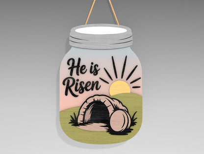 9 Easter Mason Jar Door Hangers SVG Bunny He Is Risen for LightBurn and xTool