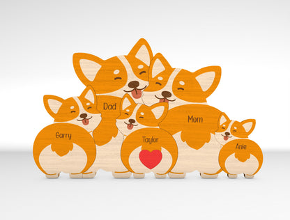 Personalized Family Corgi Puzzle SVG for xTool and Glowforge