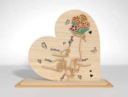 Heart Shaped Mom Kids Name Sign SVG Personalized Laser Cut File for xTool and LightBurn