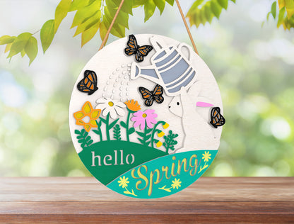 Hello Spring Floral Bunny Door Hanger SVG Bundle for LightBurn and xTool