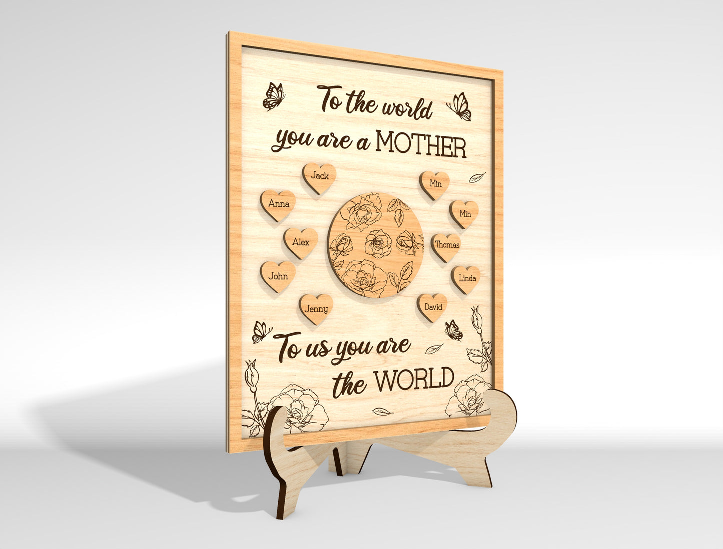 Personalized Mom Heart Custom Names Sign SVG for LightBurn and xTool