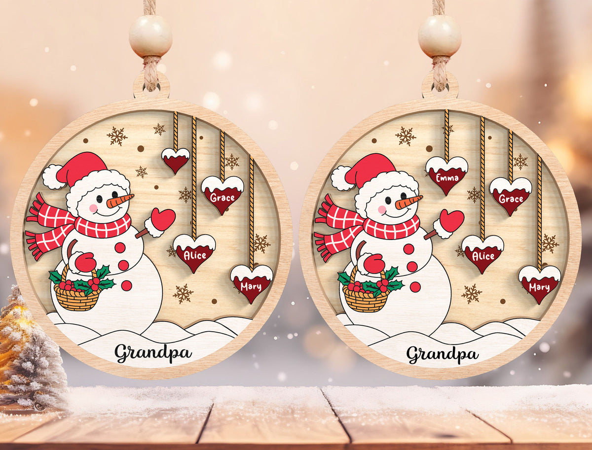 Grandpa's Heart Snowman Family Name Ornament SVG 4