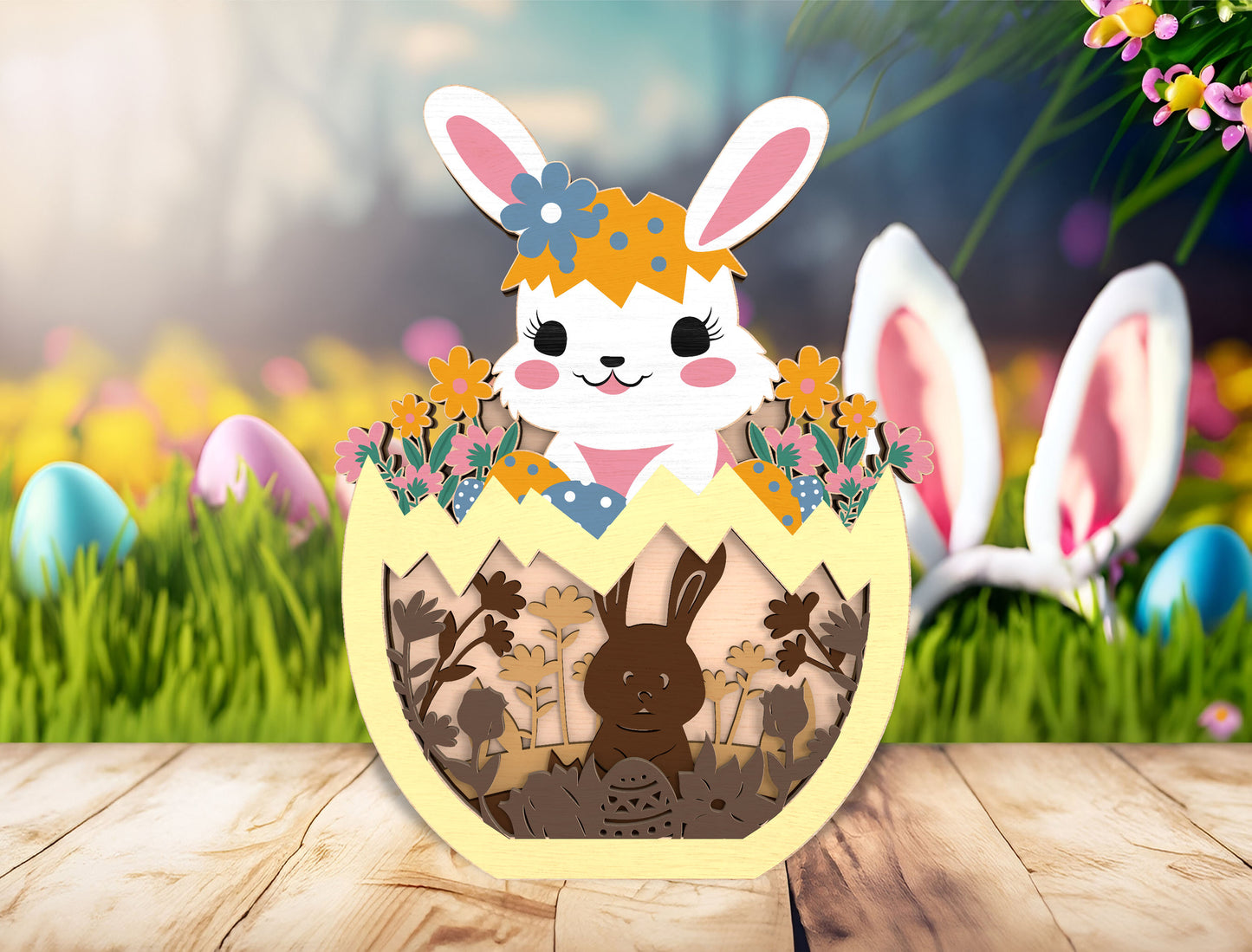 Easter Bunny Egg Multilayer Scene SVG Layered for xTool and Glowforge