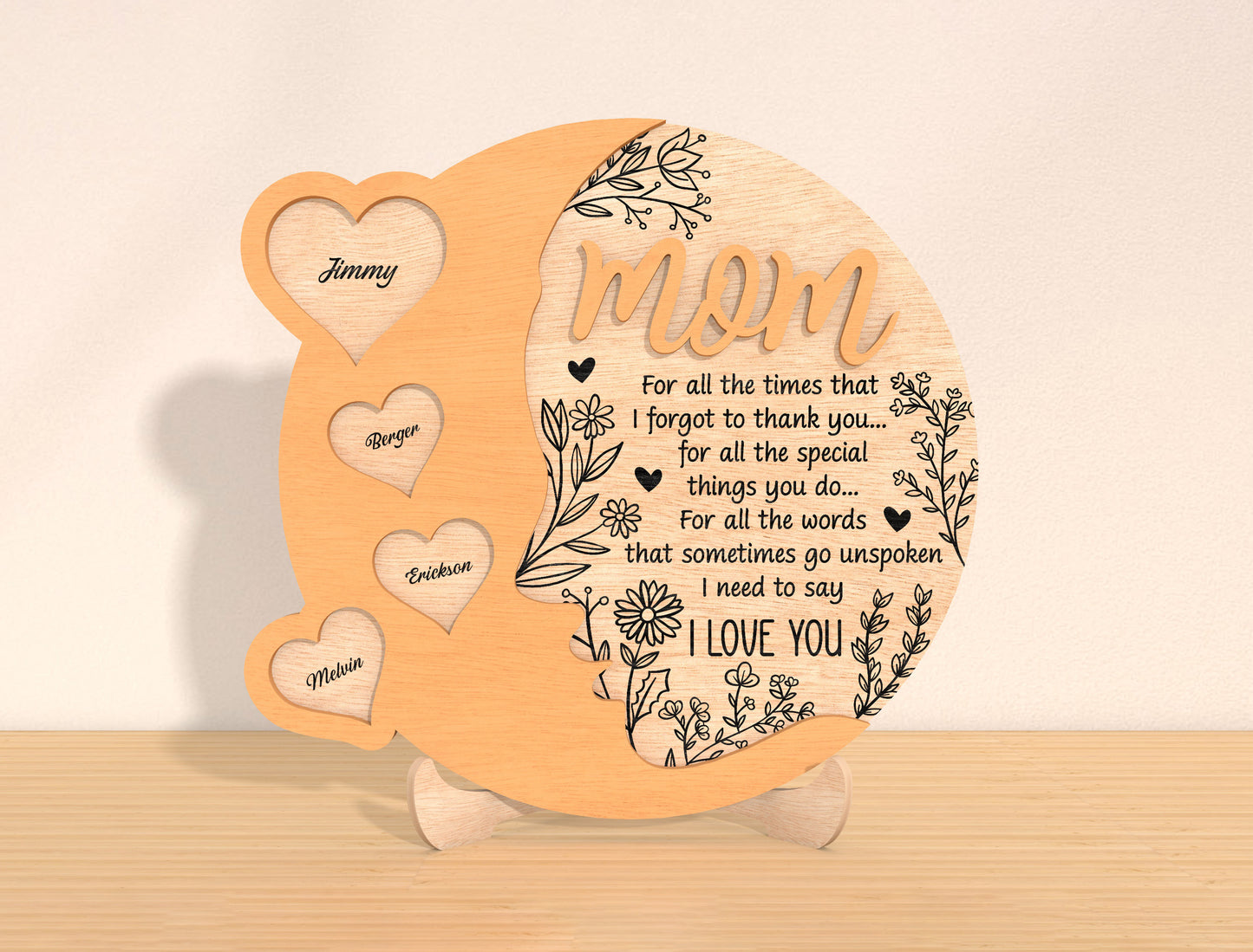 Family Heart Plaque SVG Bundle Mom Quote Name Hearts for Glowforge