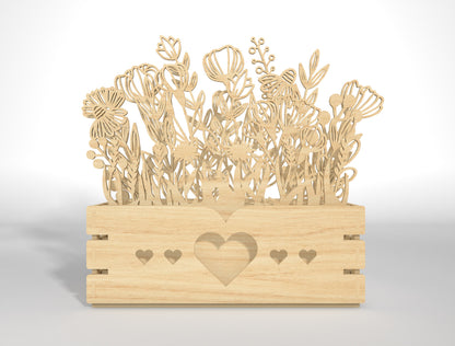 Wooden 3D Flower Pot SVG Floral Basket Decor for LightBurn and xTool
