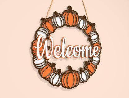 Welcome Pumpkin Wreath SVG Set for Glowforge xTool LightBurn | 2 Designs