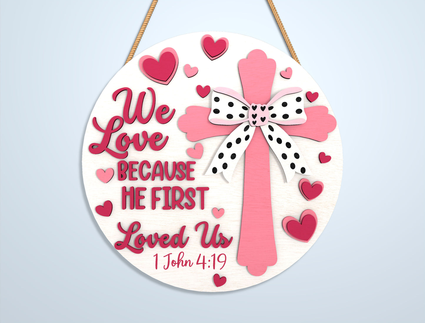 Valentine Round Sign Laser Cut File Bundle | Love & Christian Quotes SVG Set | Wooden Tiered Tray Decor Design | Glowforge, xTool, LightBurn, etc.