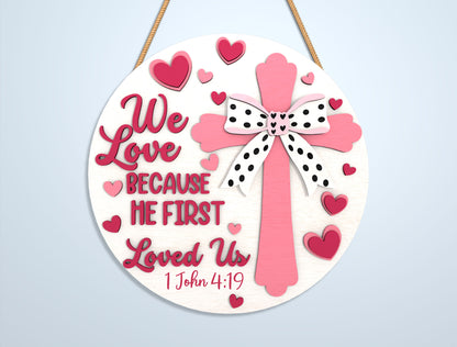 Valentine Round Sign Laser Cut File Bundle | Love & Christian Quotes SVG Set | Wooden Tiered Tray Decor Design | Glowforge, xTool, LightBurn, etc.