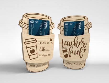 Teacher Coffee Gift Card Holder SVG Laser Cut File for xTool and Glowforge