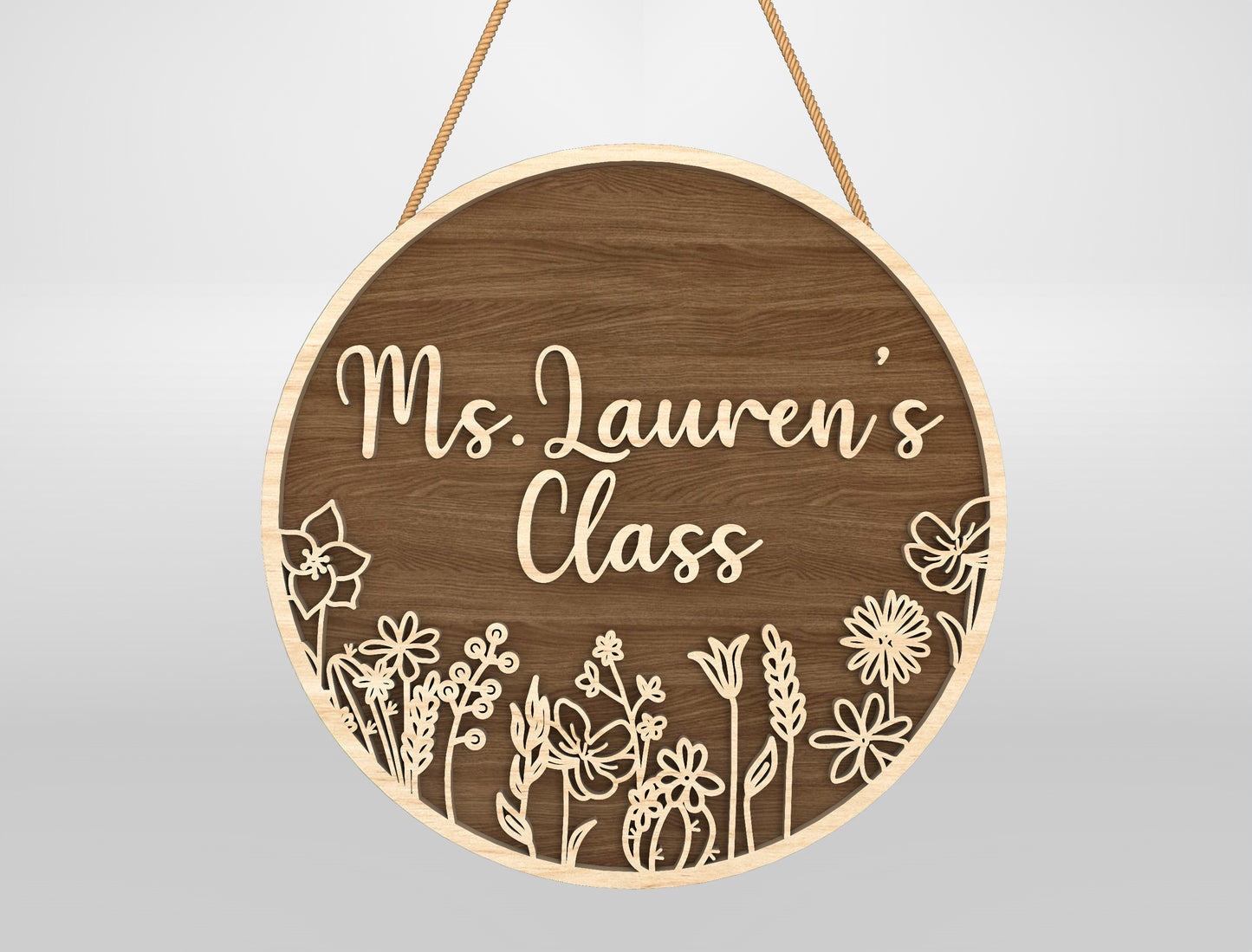 Personalized Engraved Floral Classroom Door Sign Laser Cut File for xTool and Glowforge