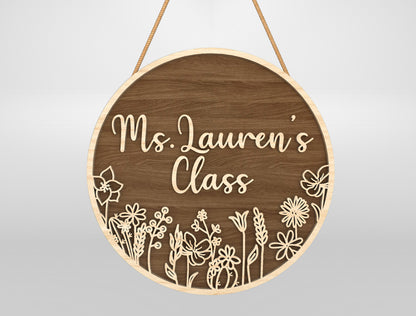 Personalized Engraved Floral Classroom Door Sign Laser Cut File for xTool and Glowforge