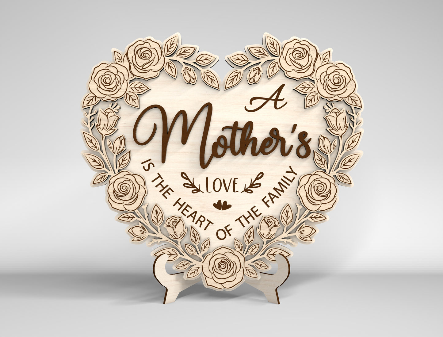 Mom Heart Tabletop Sign SVG Bundle Floral Mother's Day Desk Decor Laser Cut File for Glowforge and LightBurn