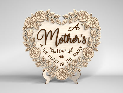 Mom Heart Tabletop Sign SVG Bundle Floral Mother's Day Desk Decor Laser Cut File for Glowforge and LightBurn