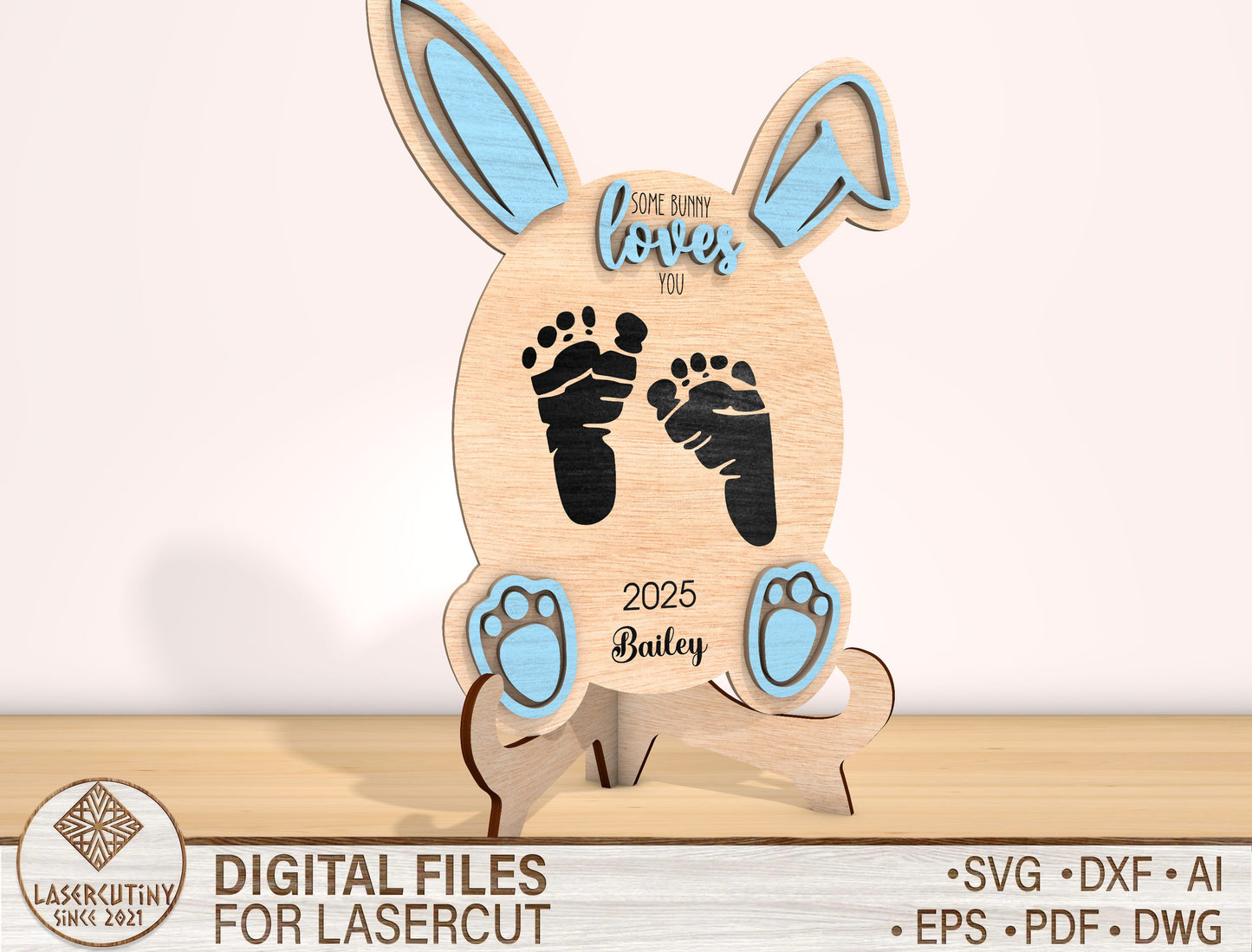 Baby Footprint Bunny Sign SVG Easter Baby Keepsake for Glowforge and xTool
