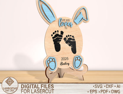 Baby Footprint Bunny Sign SVG Easter Baby Keepsake for Glowforge and xTool