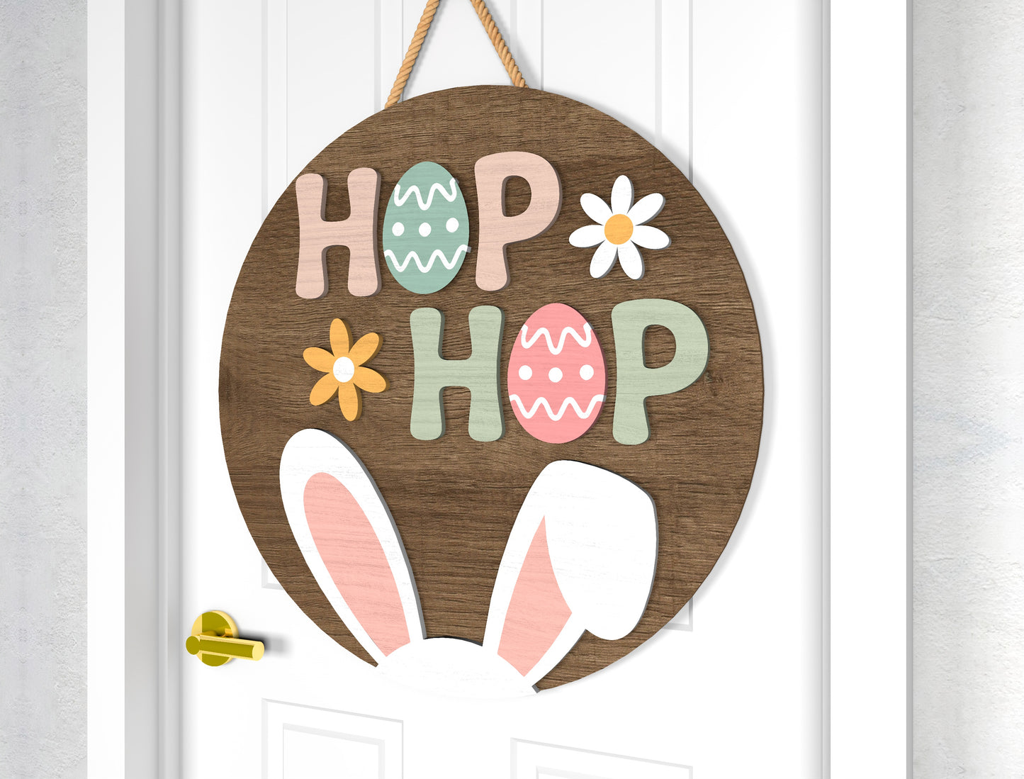 Hop Hop Easter Door Sign SVG Rustic Welcome Spring Neutral for LightBurn