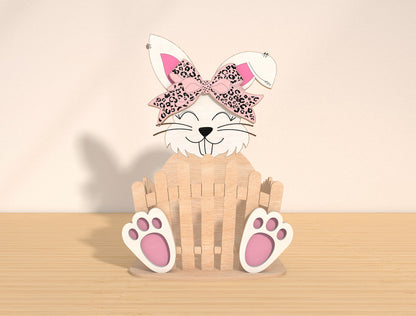 Easter Bunny Fence Tabletop Decor SVG Spring Wood Sign for LightBurn and xTool