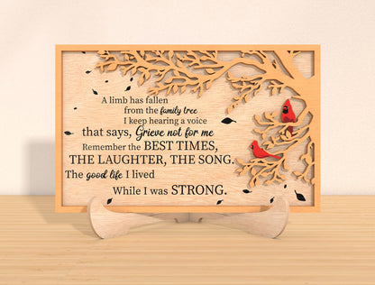 Cardinal Memorial Tabletop Sign SVG Family Tree Laser Cut File for Glowforge and LightBurn