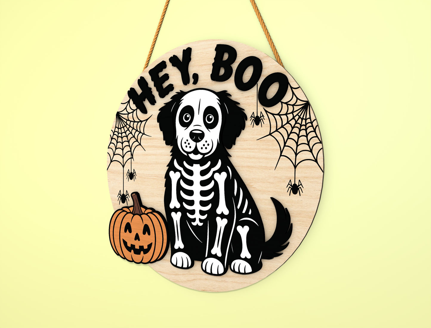 Skeleton Dog Halloween Door Sign SVG Bundle Laser Cut File for Glowforge