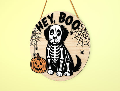 Skeleton Dog Halloween Door Sign SVG Bundle Laser Cut File for Glowforge