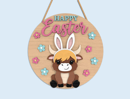 Easter Round Door Sign SVG Bundle Laser Cut File | 9 Cute Easter Designs | Spring Wooden Decor | Glowforge, xTool, LightBurn, etc.