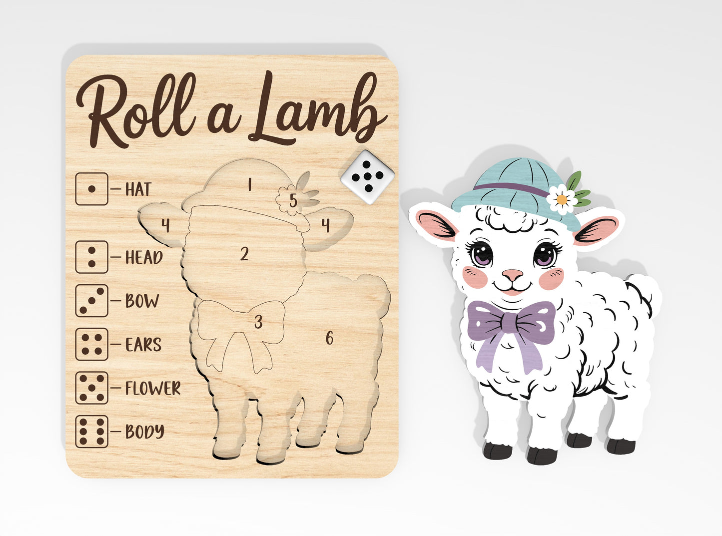 Easter Roll Game Wooden Board SVG Set 6 Designs for LightBurn and Glowforge