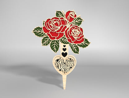 Rose Bouquet Plant Stake SVG Mother's Day Garden for Glowforge