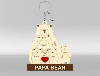 Personalized Papa Bear Puzzle Keychain SVG Laser Cut File for Glowforge and xTool