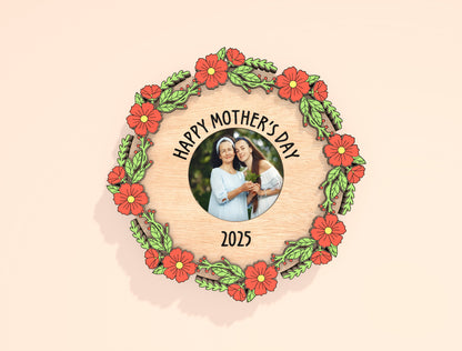 Mother’s Day Floral Wreath Laser Cut File Bundle | Photo Frame Decor | Layered Wooden Circle Designs | Glowforge, xTool, LightBurn, etc.