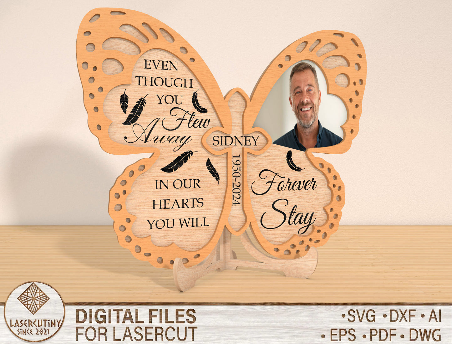 Butterfly Cross Memorial SVG Christian Photo Frame Laser Cut File