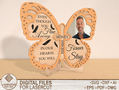 Butterfly Cross Memorial SVG Christian Photo Frame Laser Cut File