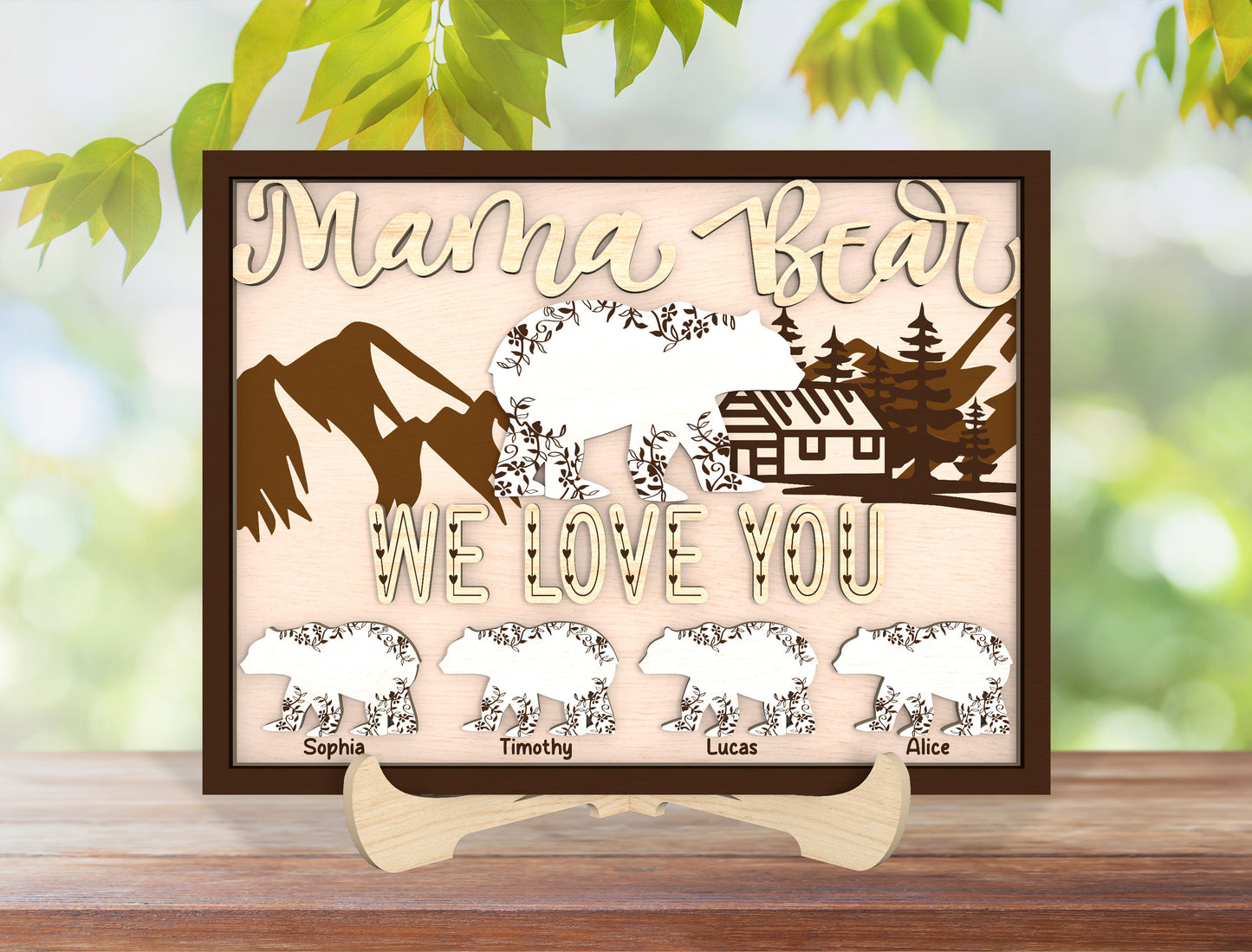 Personalized Mama Bear Family Sign SVG for Glowforge and LightBurn