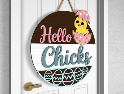 Hello Chicks Easter Door Sign SVG Funny Bunny Butt Round for Glowforge