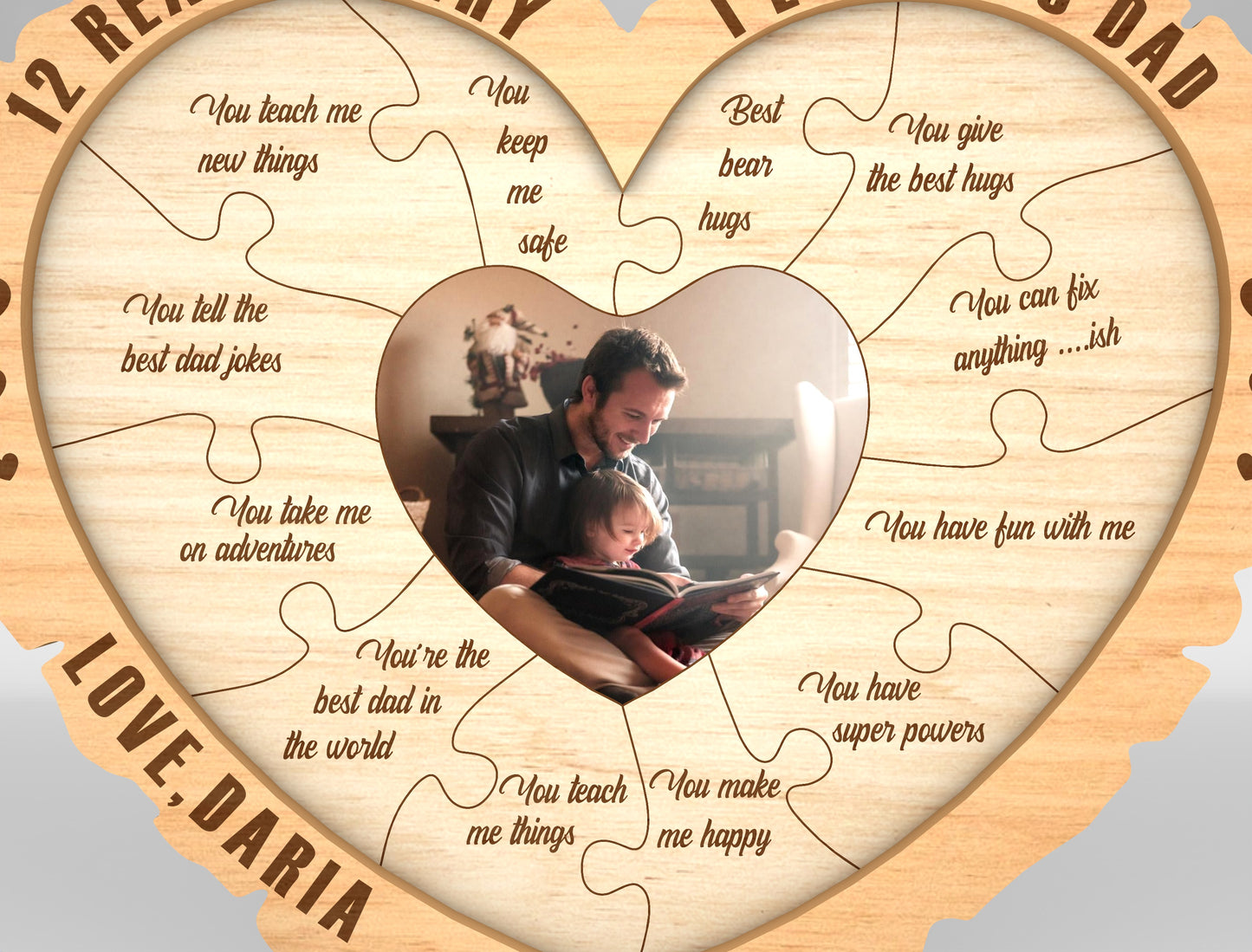 Reasons Why I Love You Dad Heart Sign SVG Laser Cut File for Glowforge